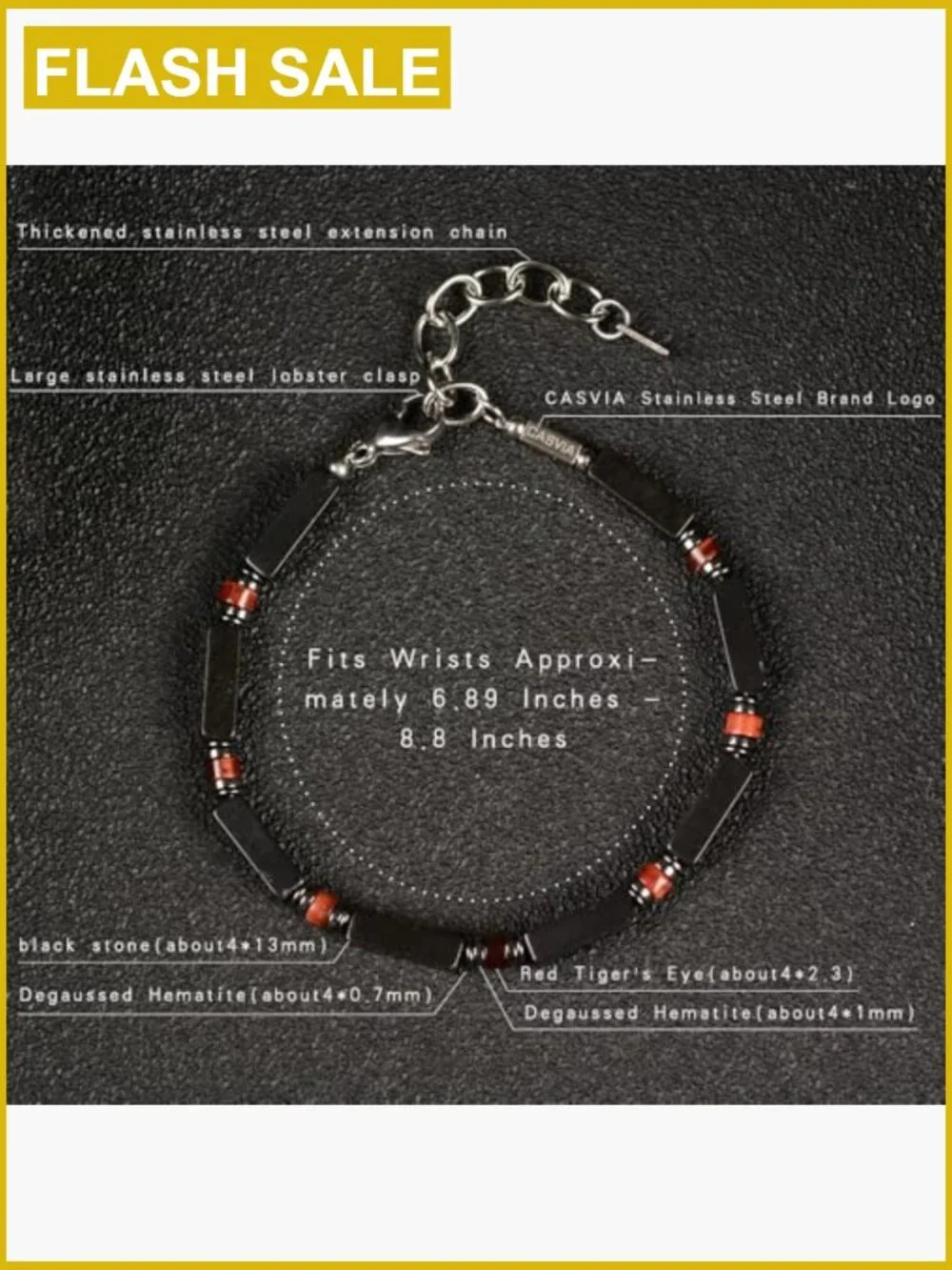 Black Stone Tiger Eye Hematite Handmade Adjustable Bracelet